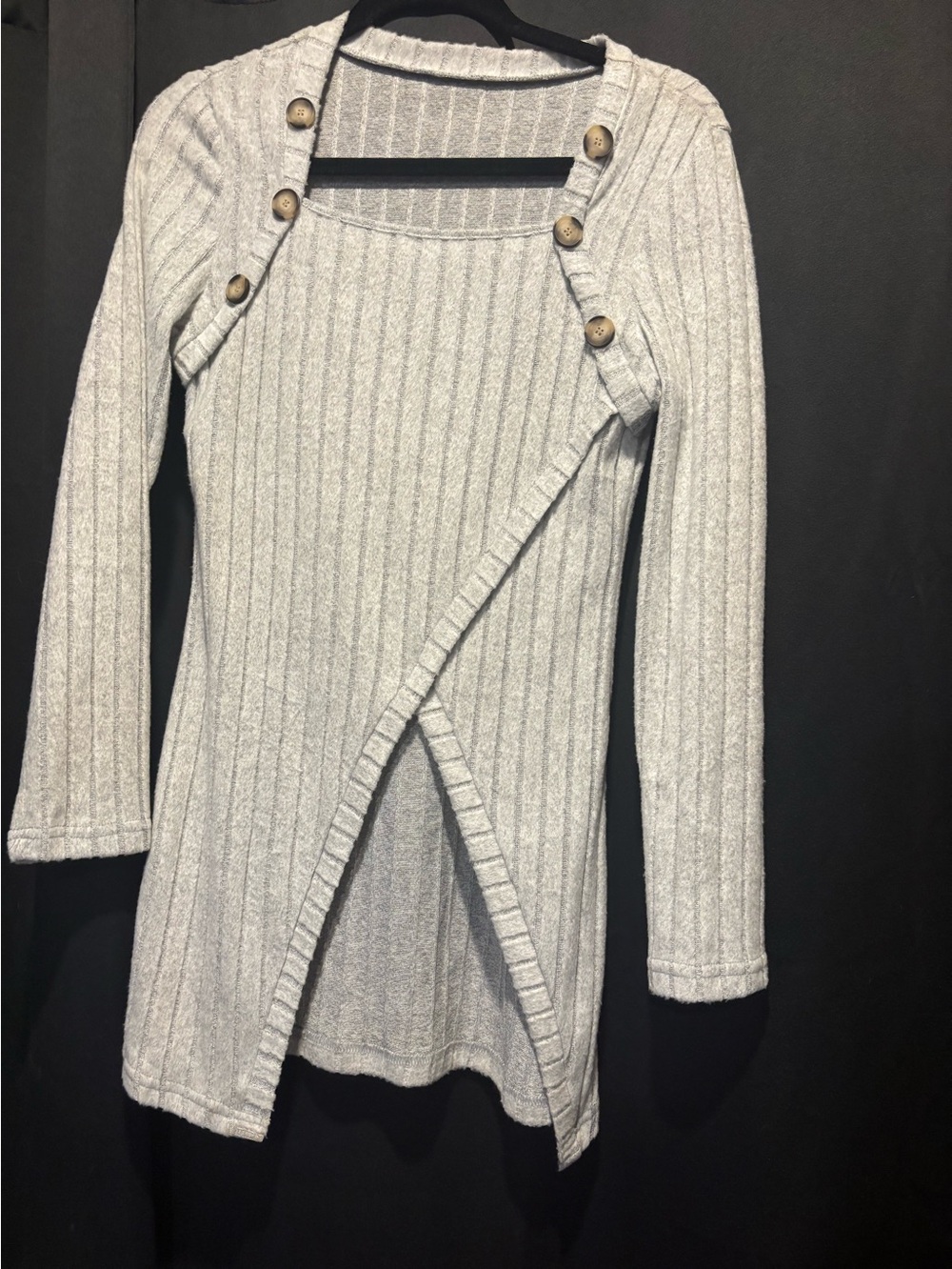 Light Gray Ribbed Button-Accent Women's Sweater